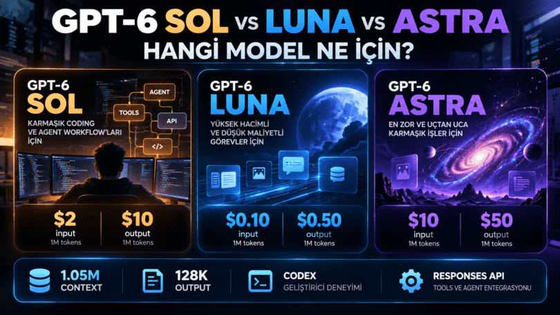 GPT-6 Sol ve GPT-6 Luna Astra farkları OpenAI API fiyatları ve model karşılaştırması